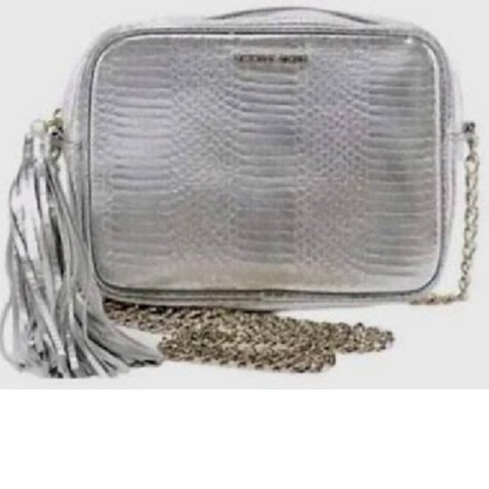 BNWT Victoria's Secret Fashion Show Silver Faux Snakeskin Chain Tassel (OS)